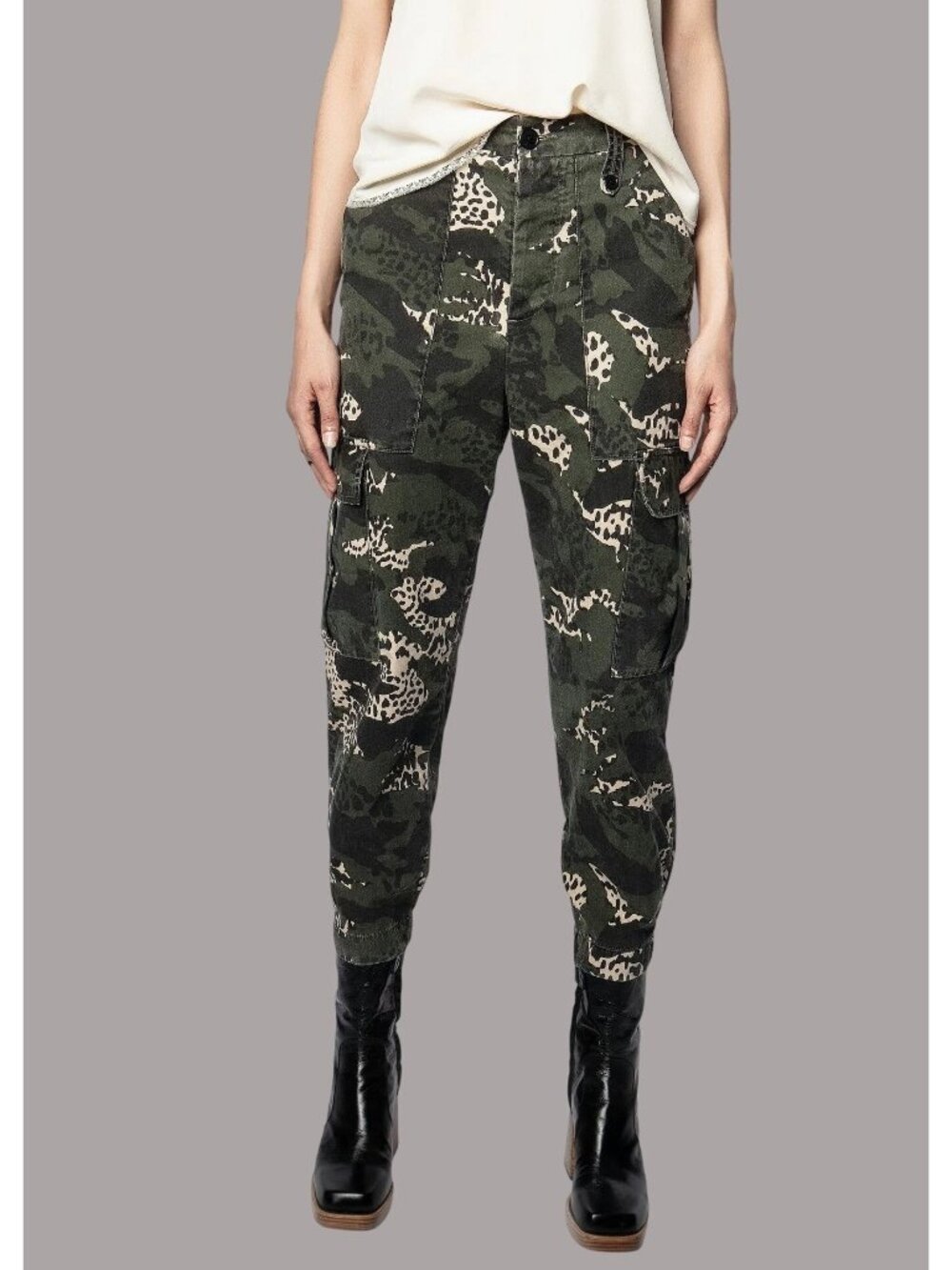 Zadig & Voltaire Womens Camouflage Cargo Pants Size S 36 Leopard Accents